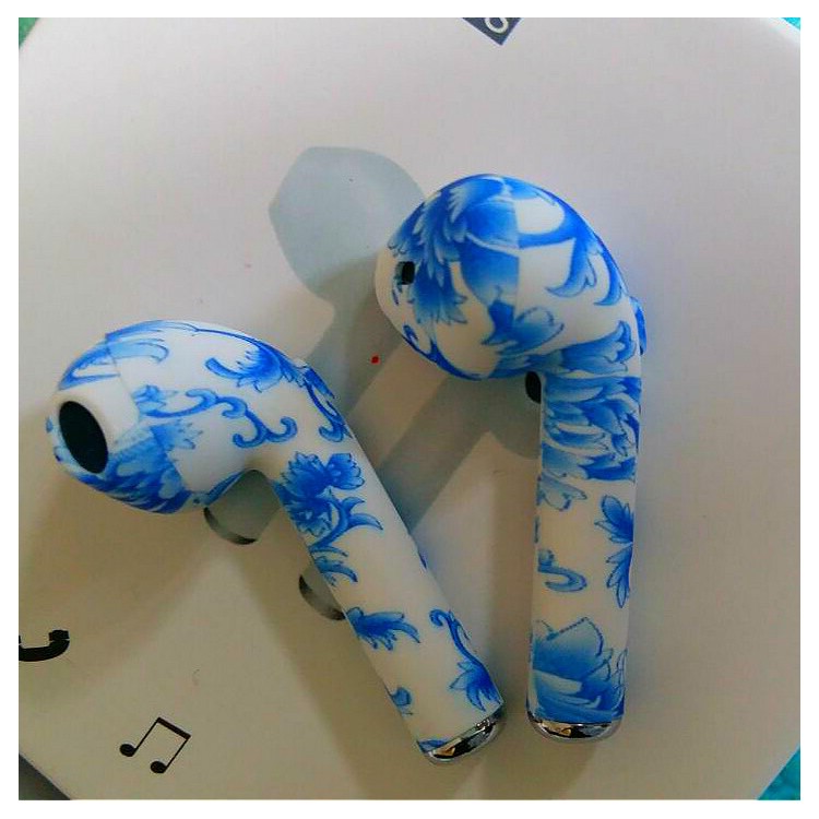 Pattern Printing Binaural Wireless Stereo Bluetooth 4.1 Earphones with Charging Case - Blue Porcelain-4