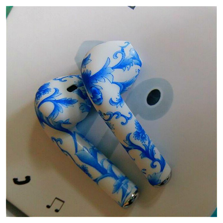 Pattern Printing Binaural Wireless Stereo Bluetooth 4.1 Earphones with Charging Case - Blue Porcelain-5