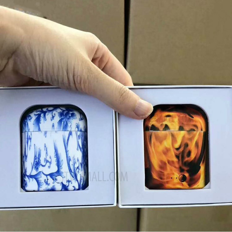 Pattern Printing Binaural Wireless Stereo Bluetooth 4.1 Earphones with Charging Case - Blue Porcelain-6