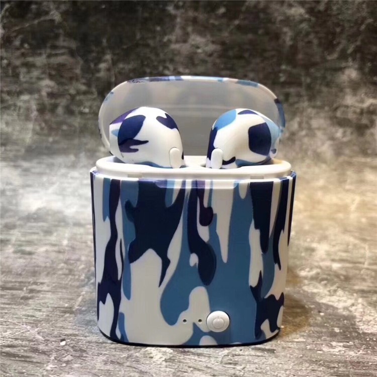 

Pattern Printing TWS Wireless Bluetooth Earphones with Charger Charging Case Storage Box - Blue Camouflage