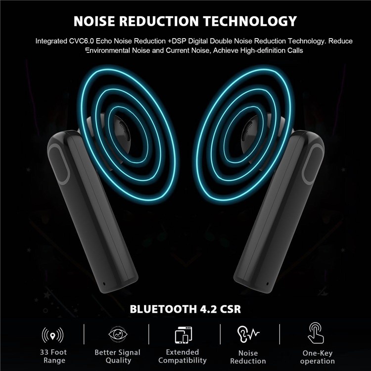 TWS True Wireless Bluetooth 4.2 Mini Sports In-ear Earphones + Charging Box - Black-4