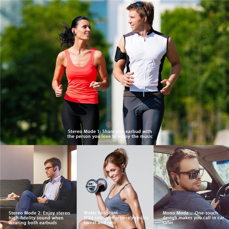 TWS True Wireless Bluetooth 4.2 Mini Sports In-ear Earphones + Charging Box - Black-6