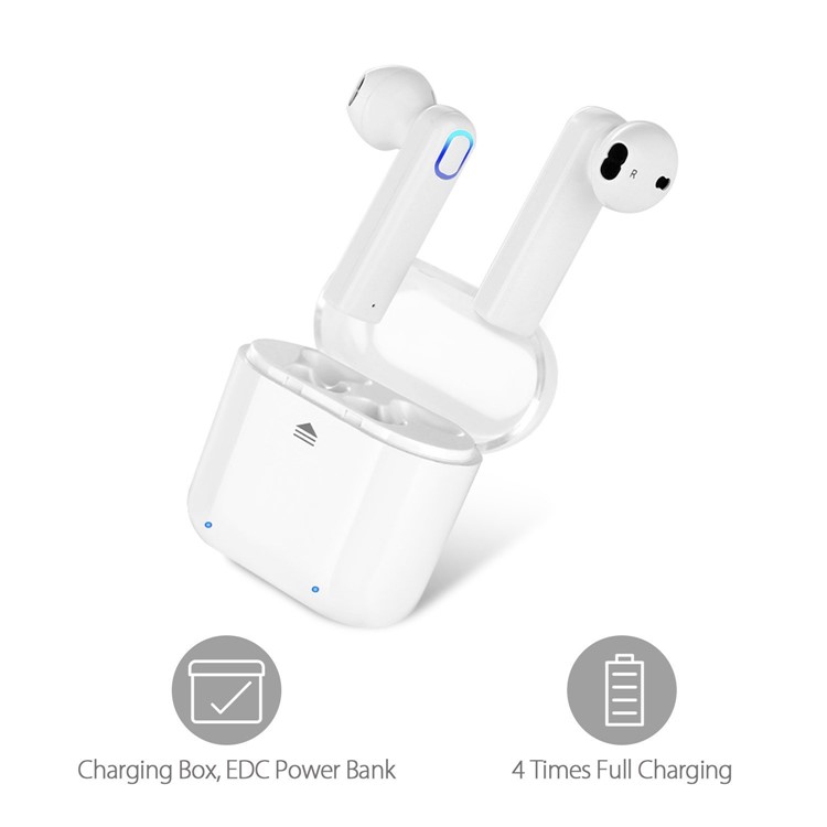 True Wireless Bluetooth 5.0 Double Earphones HiFi Headset + 500mAh Charge Case - White-3