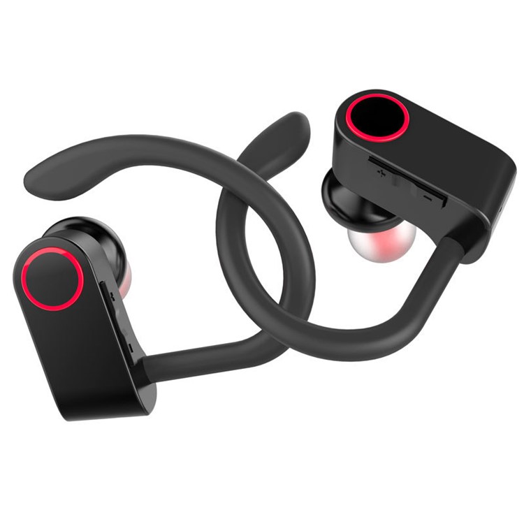 TWS Binaural Ear-hook In-ear Wireless Bluetooth 4.2 Sports Headphones - Black / Red-2