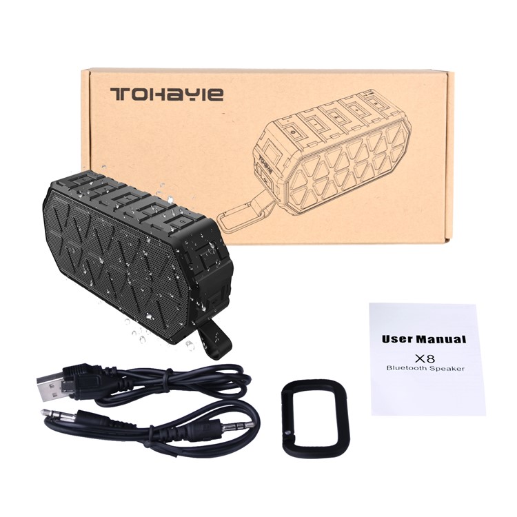 TOHAYIE X8 IPX6 Outdoor Bluetooth Speaker with 1000mAh Battery, 66-foot Bluetooth Range for iPhone, Samsung - Black-9