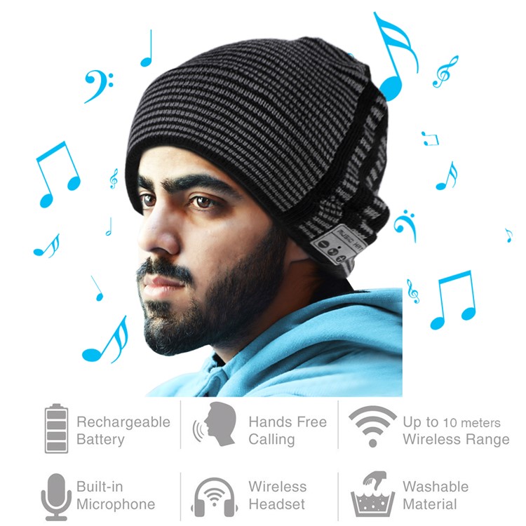 Unisex Fashionable Stripes Pattern Bluetooth Music Hat Winter Warm Knitted Sports Hat with Mic-2