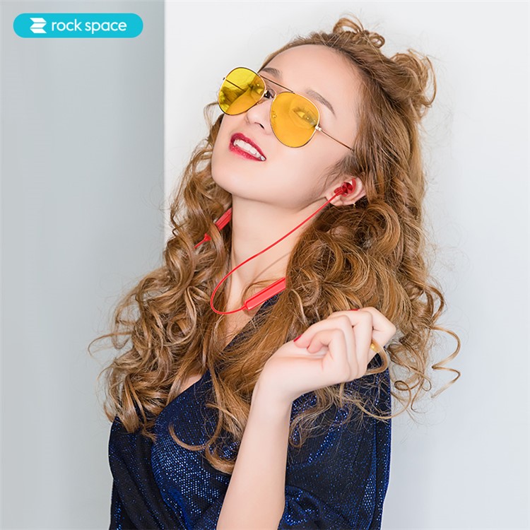 ROCK SPACE BTE-301 Fone De Ouvido Bluetooth Neckband Com Microfone Para Iphone Samsung Huawei Etc. - Vermelho-4