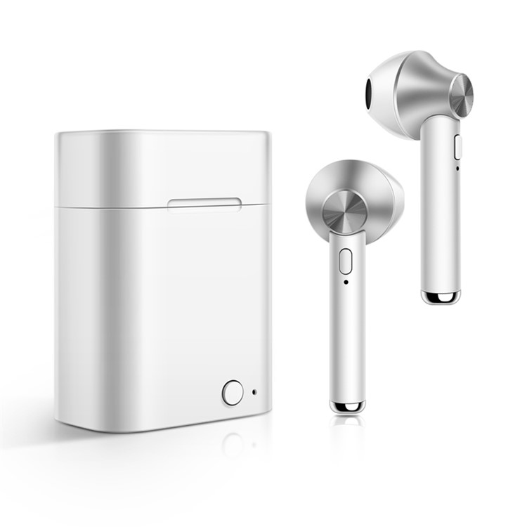 D012 TWS Bluetooth 4.2 Wireless Stereo Headphone + Charging Box - Silver