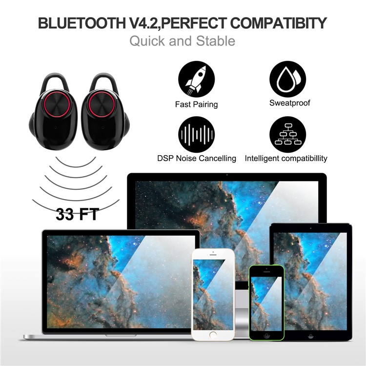 V5 TWS Binaural Wireless Bluetooth In-ear Earphones with Charging Box - Black-4