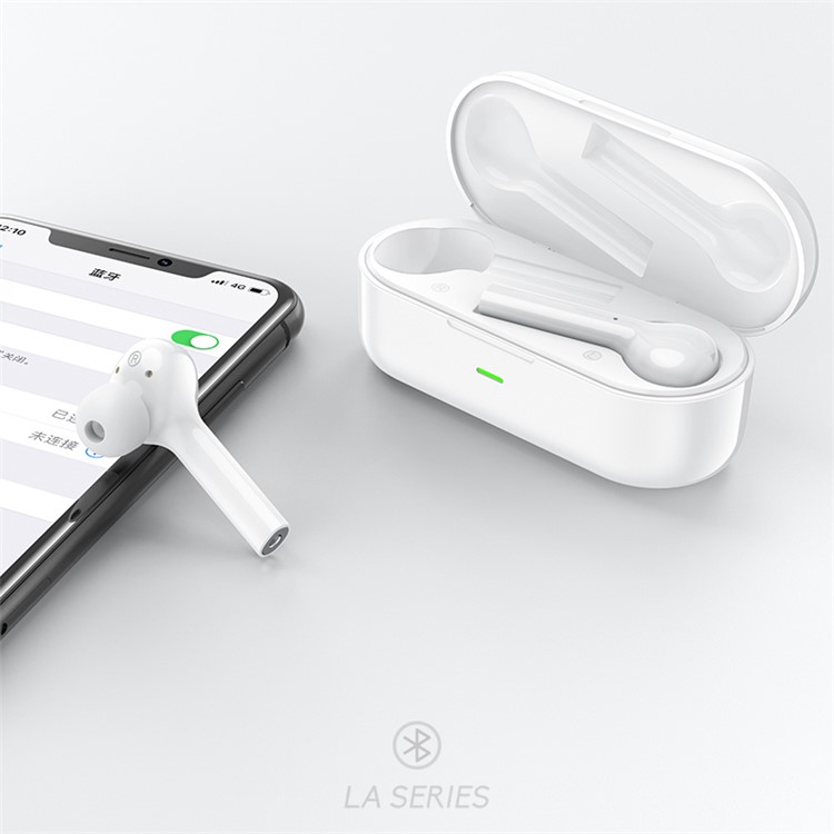 USAMS US-LA001 Dual In-ear Wireless Bluetooth 5.0 Earphone with Charging Box - White-3