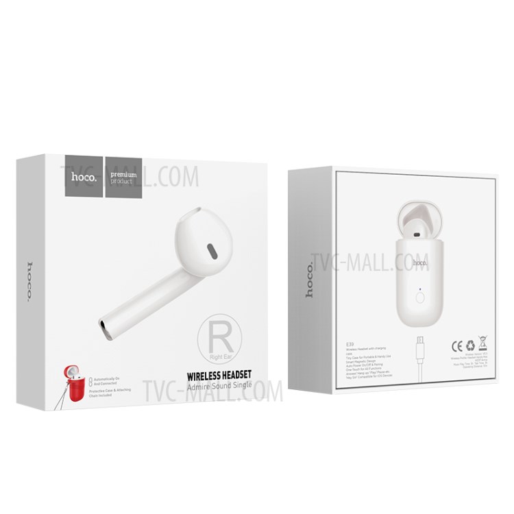 HOCO E39 Admire Sound Single Wireless Bluetooth 5.0 Earphone with Charging Box - White-8