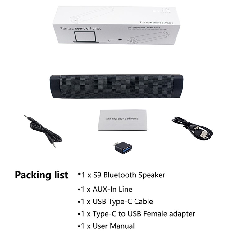 S9 Wireless Speaker Music Soundbar Subwoofer Home TV Audio Player Amplifier Outdoor Loundspeakers U-disk BT Speaker - Black-9