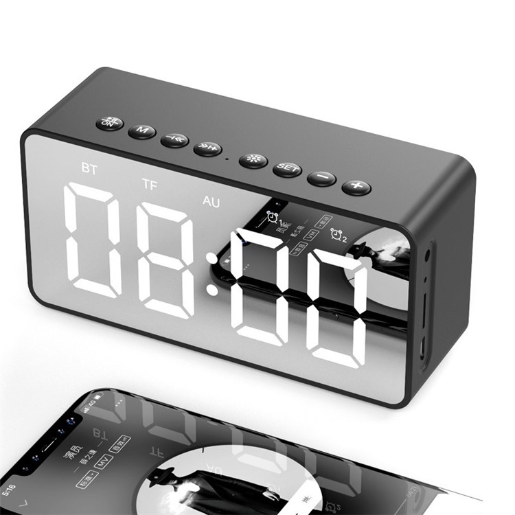 BT506 Portátil Bluetooth Altavoz Inalámbrico Soporte De Altavoz Estéreo TF AUX Mirror Reloj De Alarma Para Computadora De Teléfono - Negro