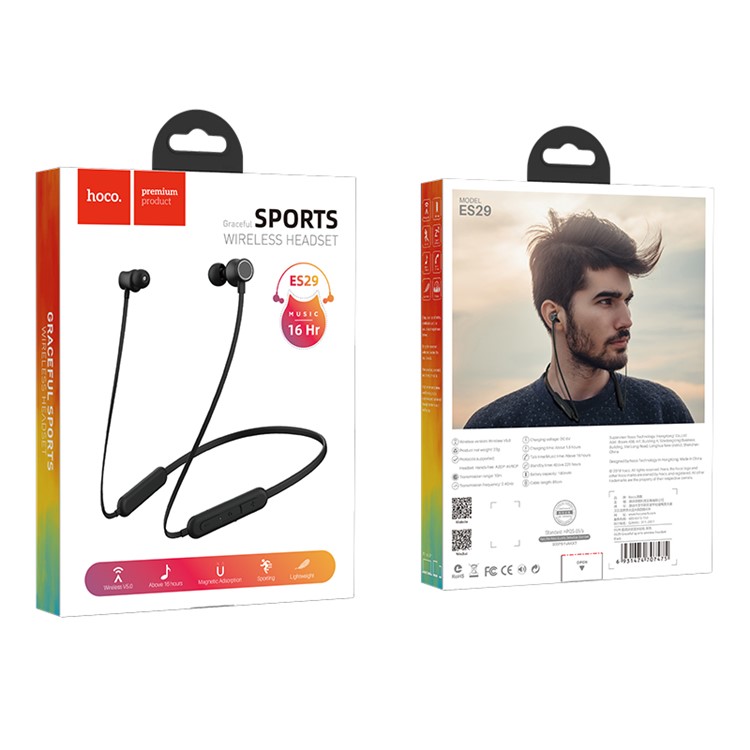 HOCO ES29 Sweat-proof Wireless Sports Bluetooth Headset In-ear Earphone - Black-7