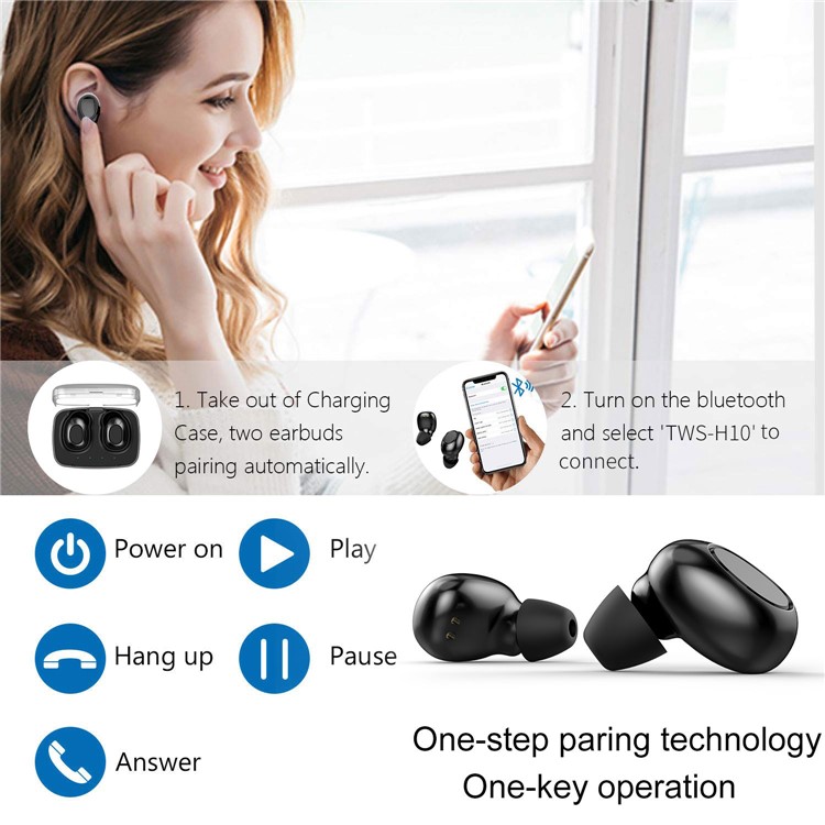 H10 TWS Bluetooth 5.0 Transparent Cover Large Capacity Headset with Charging Box - Black-4