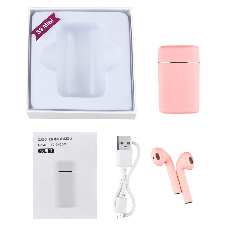 S9 Mini TWS Macaron Color Bluetooth 5.0 Wireless Headsets with Charging Bin - Pink-2