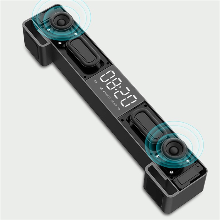 ENUOSUMA Multi-functional Wireless Stereo Music Bluetooth Speaker with Digital Display - Black-4