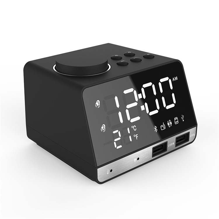 K11 Bluetooth Alarm Clock Speaker LED Display Dual Alarm Clock Black