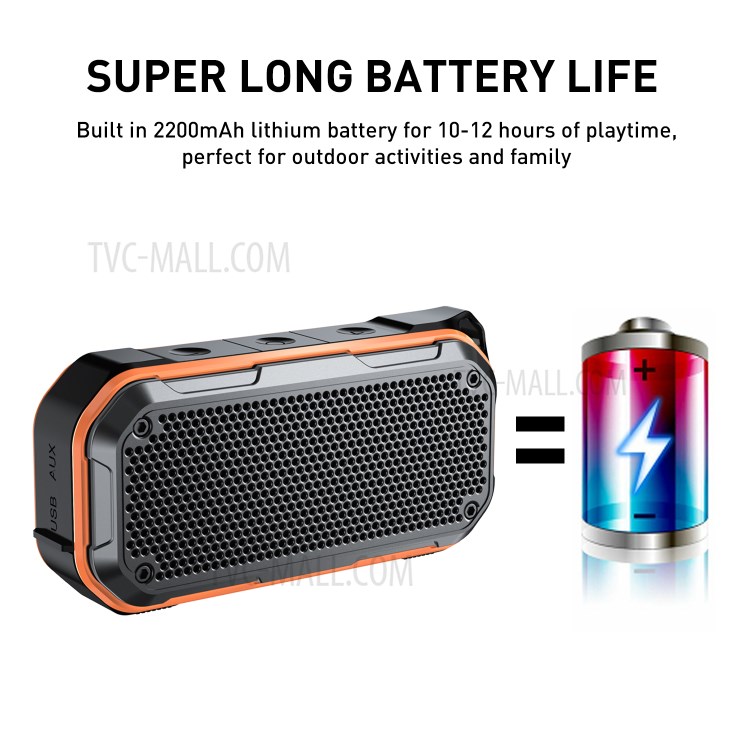 BT526 10W IPX7 Waterproof Bluetooth Speaker Built-in Mic Support TF Card/Aux-in - Orange-5