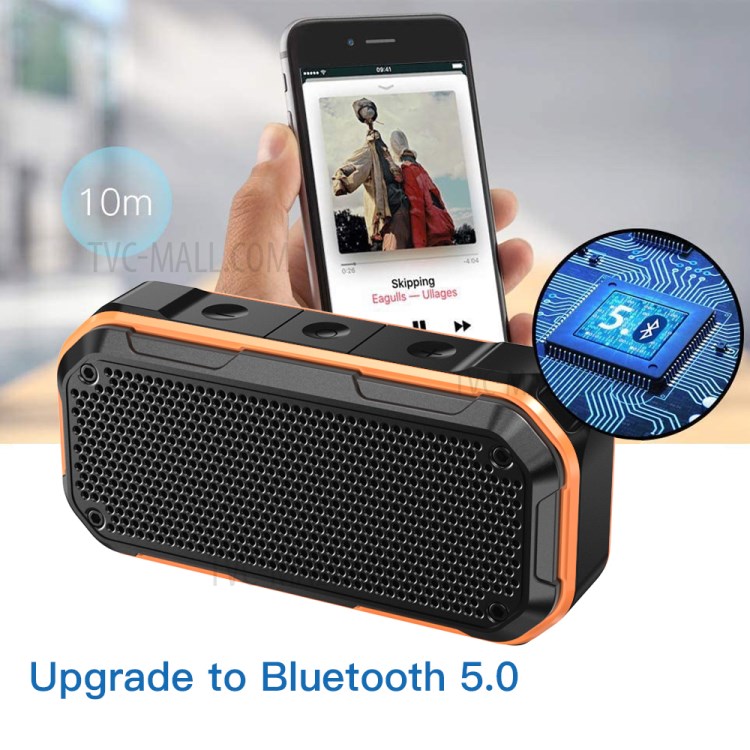 BT526 10W IPX7 Waterproof Bluetooth Speaker Built-in Mic Support TF Card/Aux-in - Orange-7