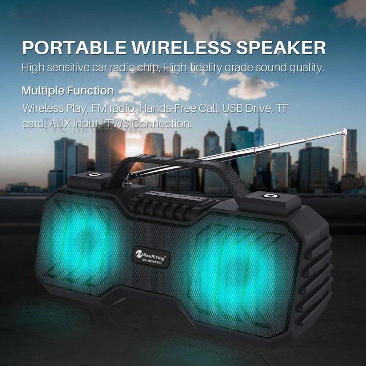 Portable Bluetooth Wireless Speaker LED Flashlight Stereo Subwoofer with Built-in Microphone - Black-7