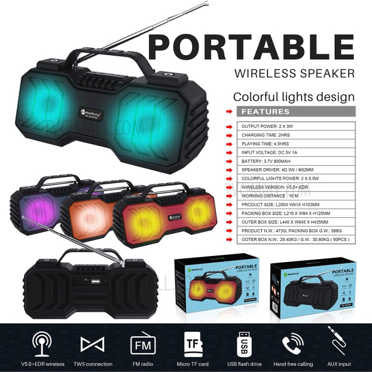 Portable Bluetooth Wireless Speaker LED Flashlight Stereo Subwoofer with Built-in Microphone - Black-8