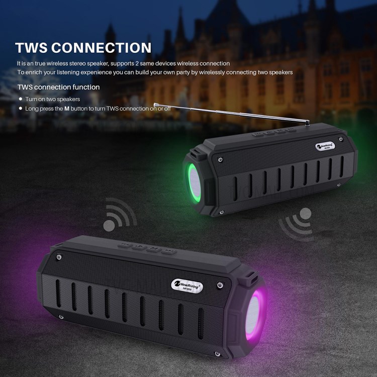 Portable Bluetooth Wireless Speaker FM Radio Stereo Subwoofer with RGB Lights Built-in Microphone - Black-8