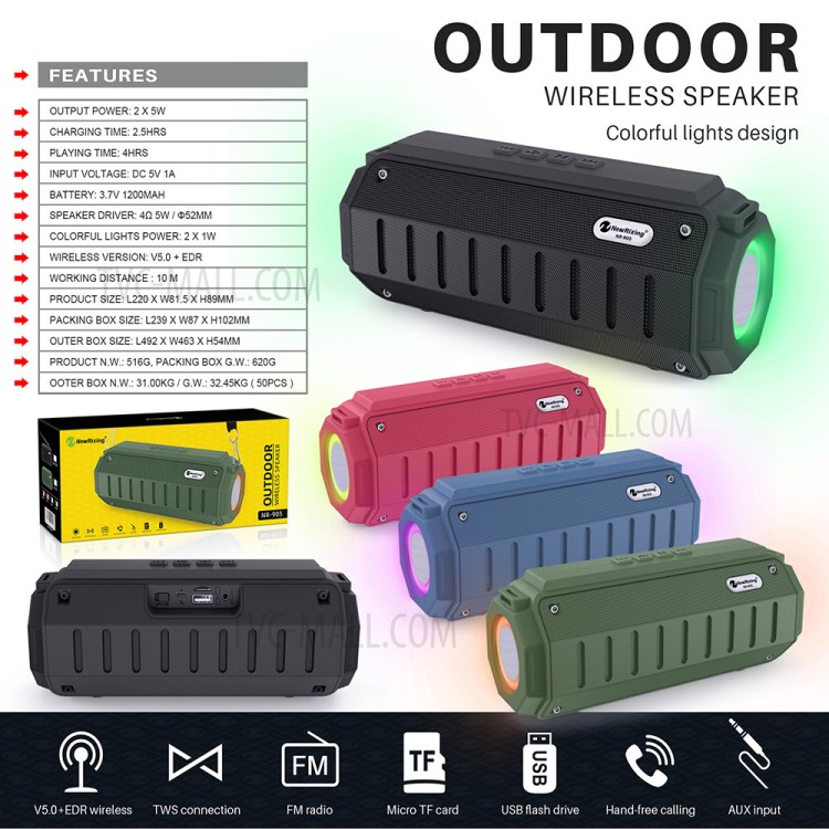 Portable Bluetooth Wireless Speaker FM Radio Stereo Subwoofer with RGB Lights Built-in Microphone - Black-9