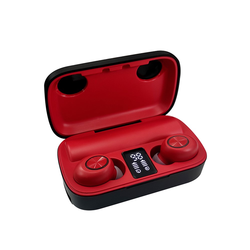 TWS Bluetooth 5.0 Stereo In-ear Power Digital Display Wireless Earphones Bluetooth Headsets - Red-1