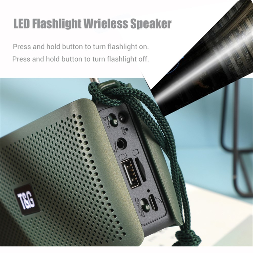 T&G TG282 Wireless Bluetooth Speaker with Flashlight Music Player Support TF / FM / 3.5mm AUX / U Disk - Green-6