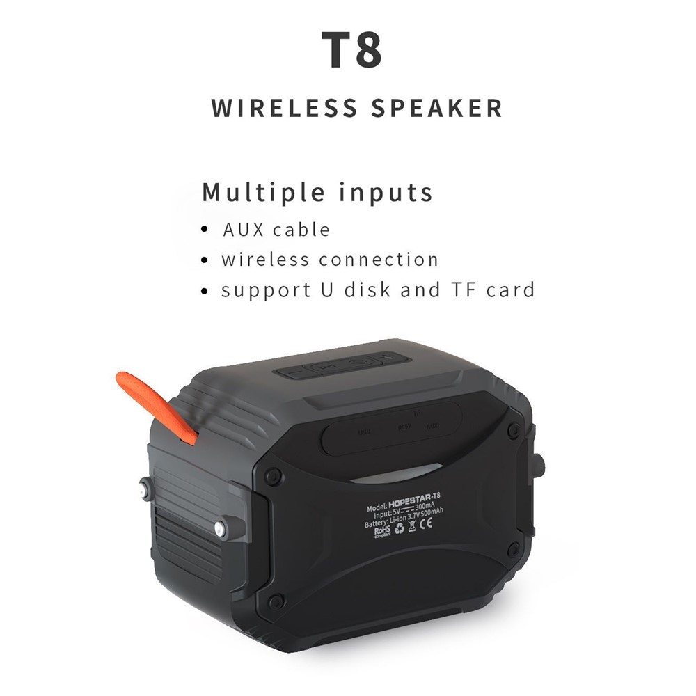 HOPESTAR T8 Portable Outdoor Rechargeable Waterproof Bluetooth Speaker TF Card FM Wireless Music Player - Black-2