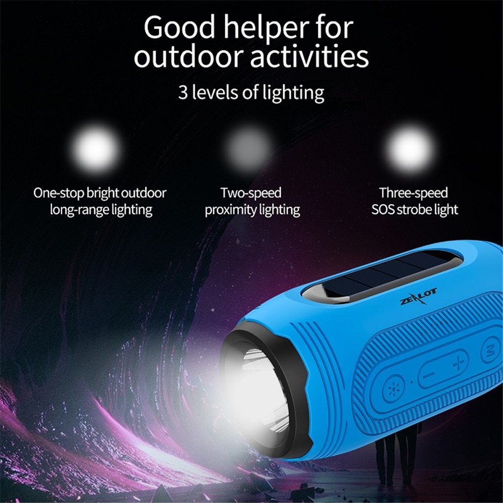 ZEALOT A4 Portable Wireless Bluetooth 5.0 Speaker Solar Charging Outdoor IPX5 Waterproof Music Subwoofer with Microphone - Blue-6