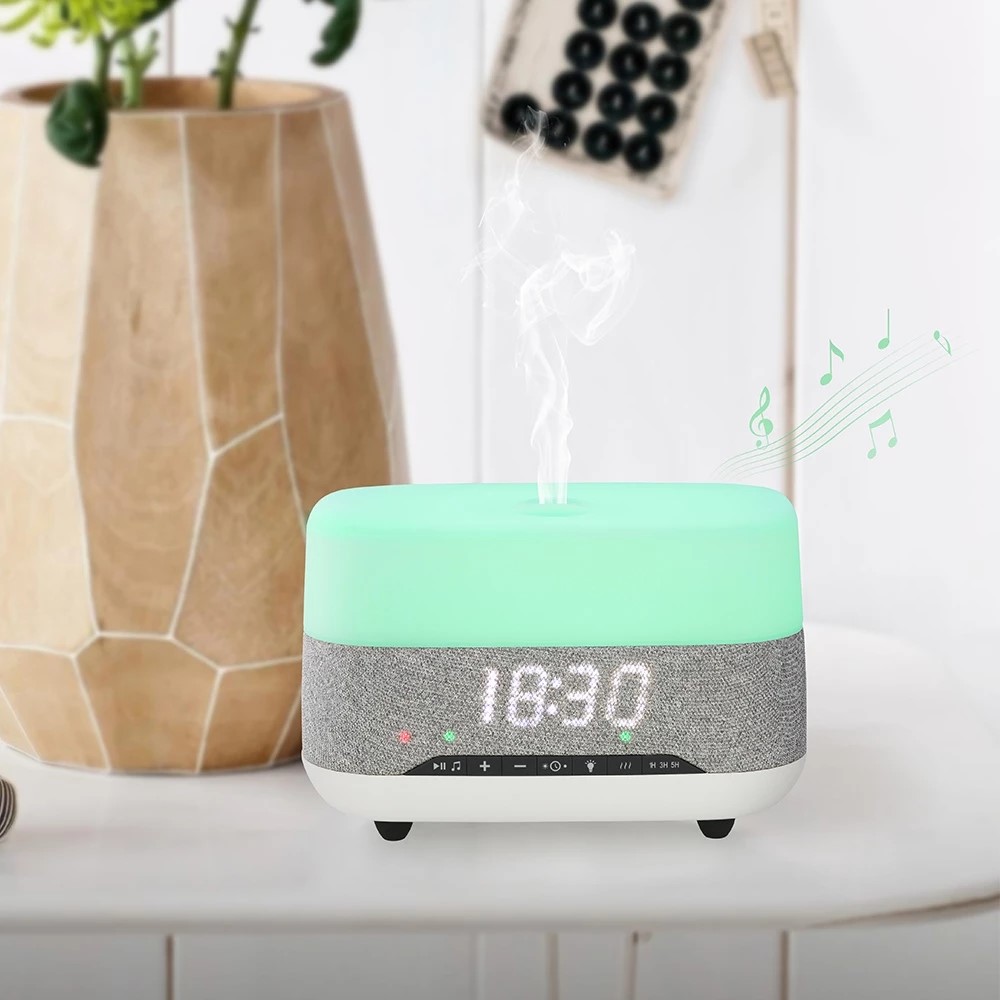 M-01 Smart Bluetooth Audio Ultrasonic Fragrance Atomizer Humidifier 7 Color LDE Night Light Alarm Clock - US Plug-10