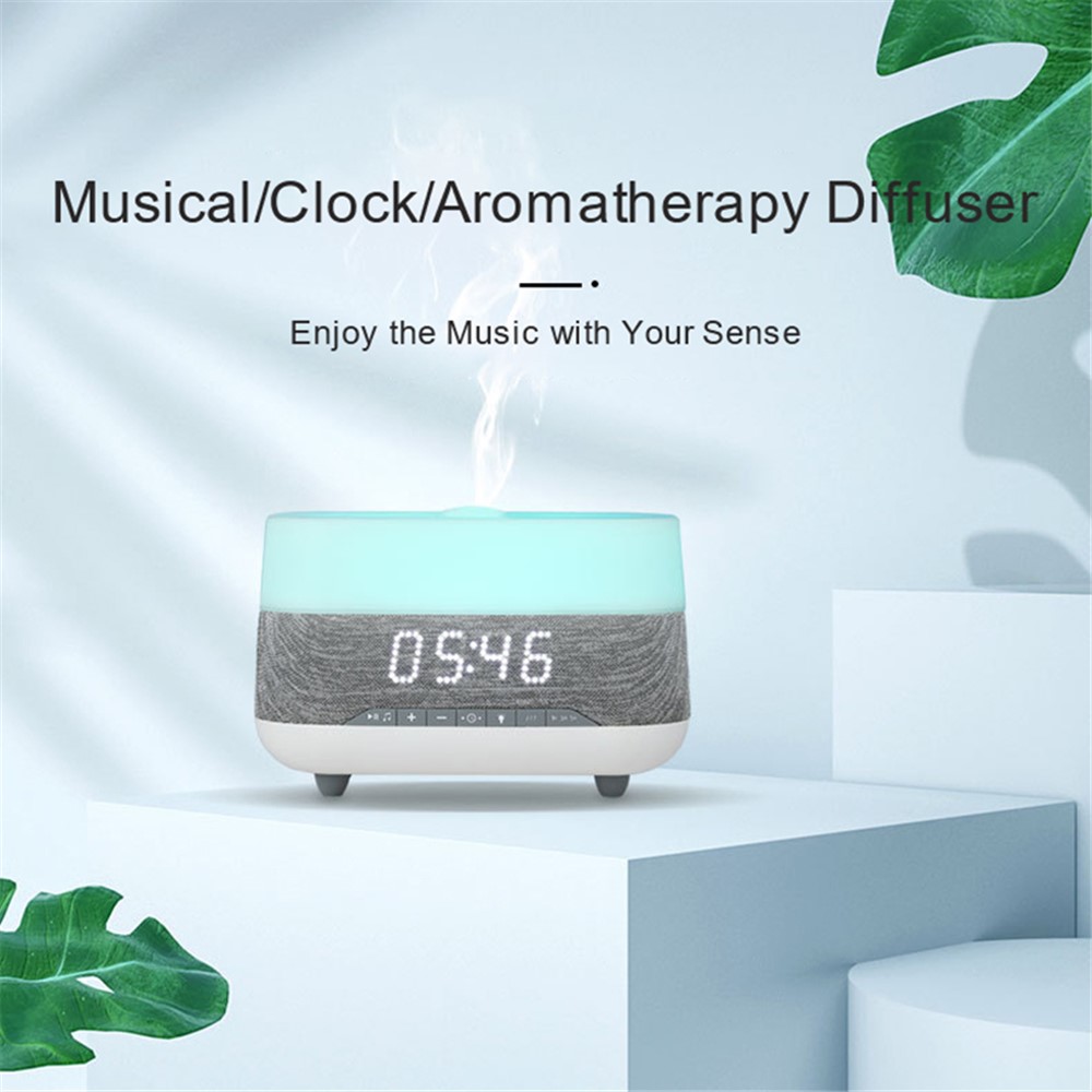 M-01 Smart Bluetooth Audio Ultrasonic Fragrance Atomizer Humidifier 7 Color LDE Night Light Alarm Clock - US Plug-2
