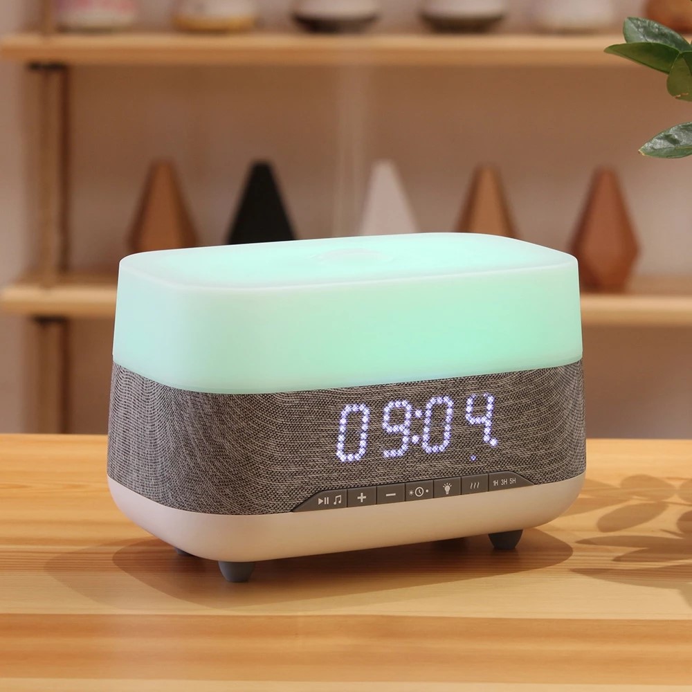 M-01 Smart Bluetooth Audio Ultrasonic Fragrance Atomizer Humidifier 7 Color LDE Night Light Alarm Clock - US Plug-9