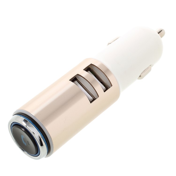 2-in-1 Hands-free Bluetooth 4.0 Headphone + Dual USB Car Charger - Champagne Gold-2