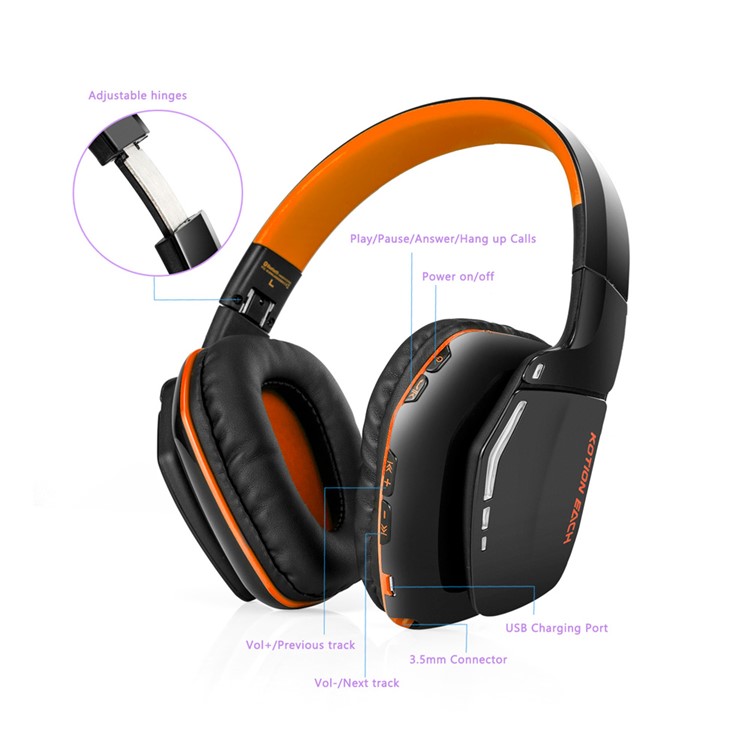 KOTION EACH B3506 Bluetooth Headphone Foldable Gaming Headset with Mic - Black / Orange-7