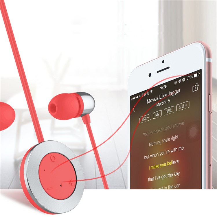 ROCK MuO Pendant Style Bluetooth 4.0 In-ear HiFi Stereo Earphone with Mic for iPhone Samsung Huawei etc - Rose-6