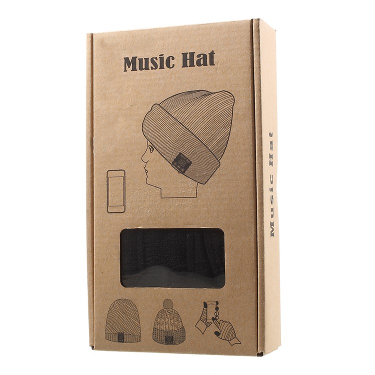 Grid Pattern Knitted Winter Warm Hat Built-in Wireless Bluetooth Headphone & Microphone - Black-11