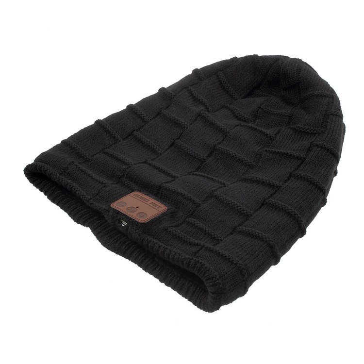 Grid Pattern Knitted Winter Warm Hat Built-in Wireless Bluetooth Headphone & Microphone - Black-3