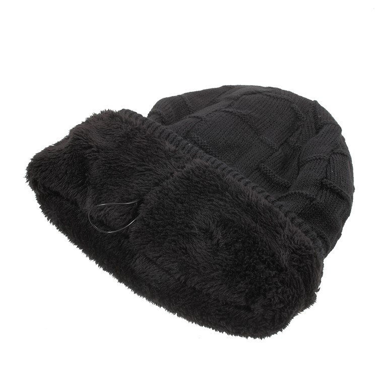 Grid Pattern Knitted Winter Warm Hat Built-in Wireless Bluetooth Headphone & Microphone - Black-4