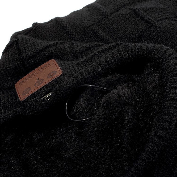 Grid Pattern Knitted Winter Warm Hat Built-in Wireless Bluetooth Headphone & Microphone - Black-8