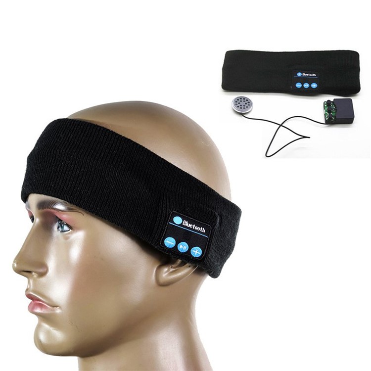 SPORT SANS SANS SANS BLUETOOTH STEREO HEADQUE DE SLEEPHONE CASSION Bandeau  En Molleton Avec MIC - Noir