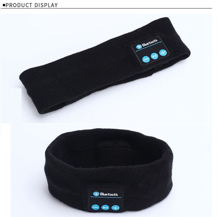 Sports Wireless Bluetooth Stereo Sleep Headset Headphone Knit Fleece Headband with Mic - Black-14