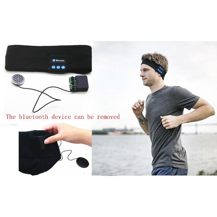 Sports Wireless Bluetooth Stereo Sleep Headset Headphone Knit Fleece Headband with Mic - Black-5