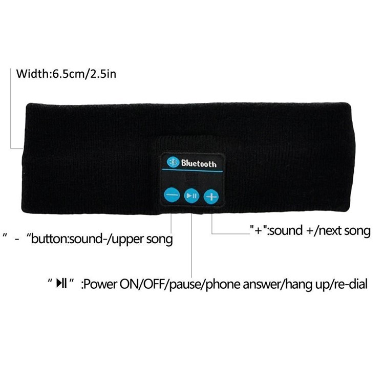 Sports Wireless Bluetooth Stereo Sleep Headset Headphone Knit Fleece Headband with Mic - Black-7