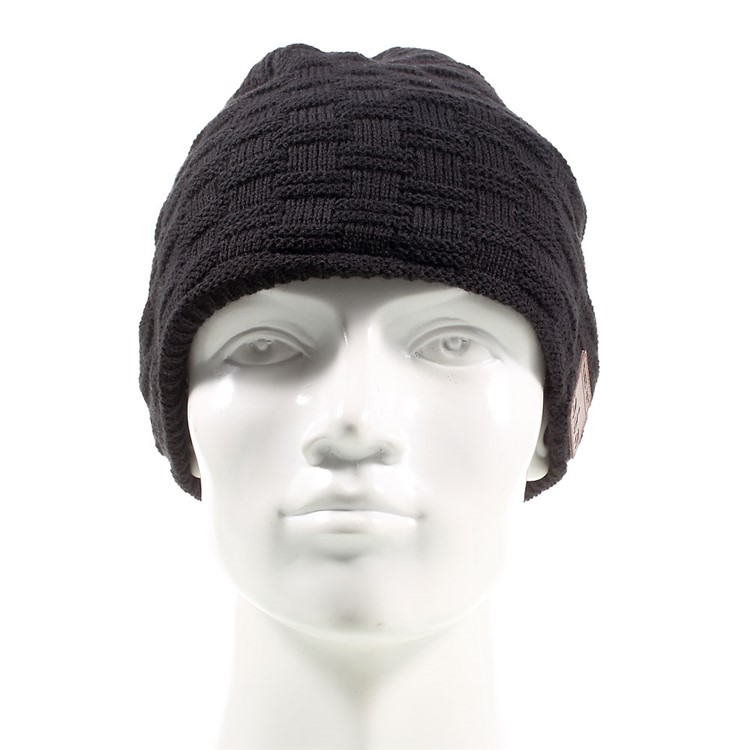 Grid Pattern Knitted Warm Long Music Hat Built-in Wireless Bluetooth Headphone & Microphone - Black-2