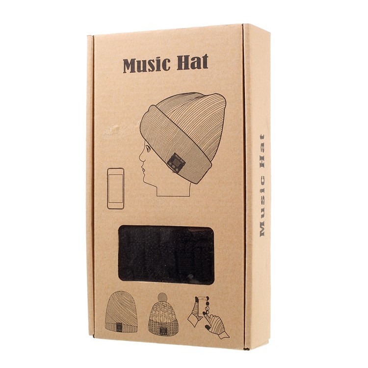 Grid Pattern Knitted Warm Long Music Hat Built-in Wireless Bluetooth Headphone & Microphone - Black-7