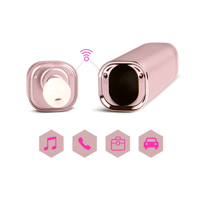 K1 Mini 2-In-1 Bluetooth Single Headset with Mic + USB Cellphone Power Bank - Rose Gold-3