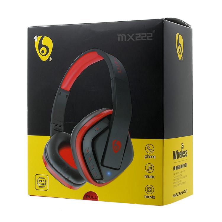 OVLENG MX222 Stereo Bluetooth Headset Support Microphone/AUX-in/TF Card/FM for iPhone Samsung - Black / Red-13